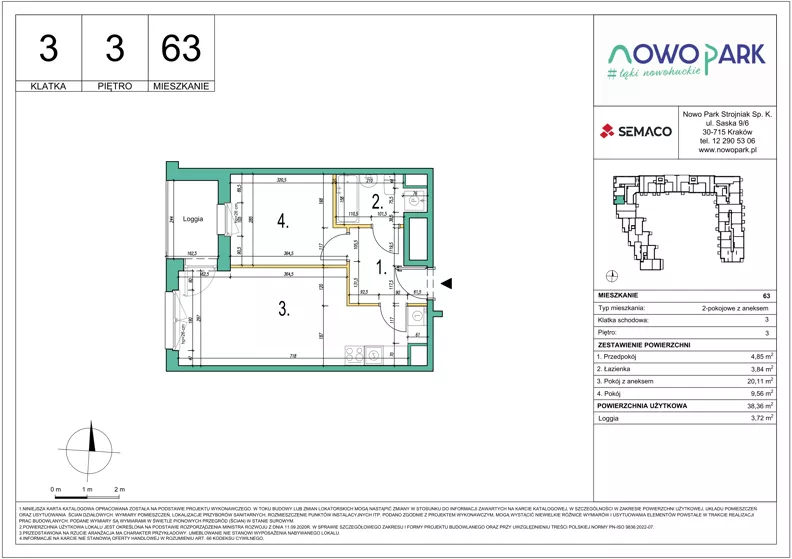 2 pokoje, mieszkanie 38,36 m², piętro 3, oferta nr 63, NowoPark, Kraków, Czyżyny, ul. Sołtysowska/Tomickiego