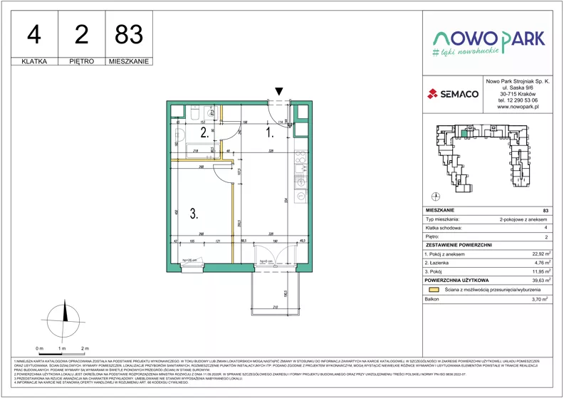 2 pokoje, mieszkanie 39,63 m², piętro 2, oferta nr 83, NowoPark, Kraków, Czyżyny, ul. Sołtysowska/Tomickiego