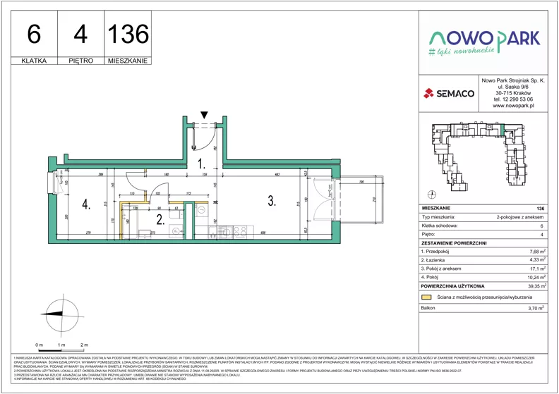 2 pokoje, mieszkanie 39,35 m², piętro 4, oferta nr 136, NowoPark, Kraków, Czyżyny, ul. Sołtysowska/Tomickiego