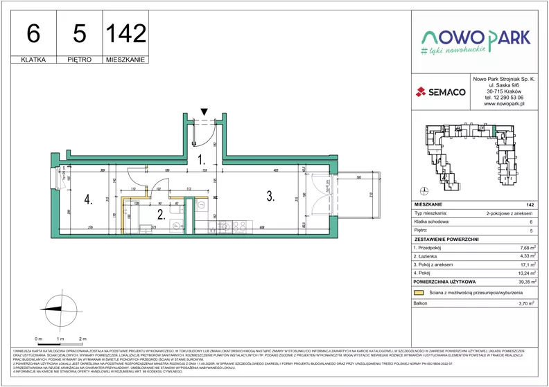 2 pokoje, mieszkanie 39,35 m², piętro 5, oferta nr 142, NowoPark, Kraków, Czyżyny, ul. Sołtysowska/Tomickiego