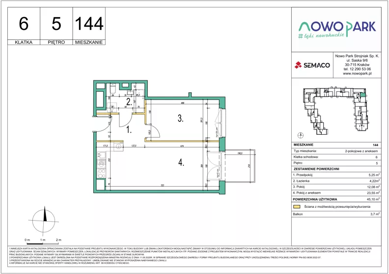 2 pokoje, mieszkanie 45,10 m², piętro 5, oferta nr 144, NowoPark, Kraków, Czyżyny, ul. Sołtysowska/Tomickiego