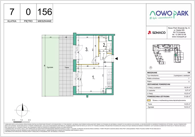2 pokoje, mieszkanie 31,85 m², parter, oferta nr 156, NowoPark, Kraków, Czyżyny, ul. Sołtysowska/Tomickiego