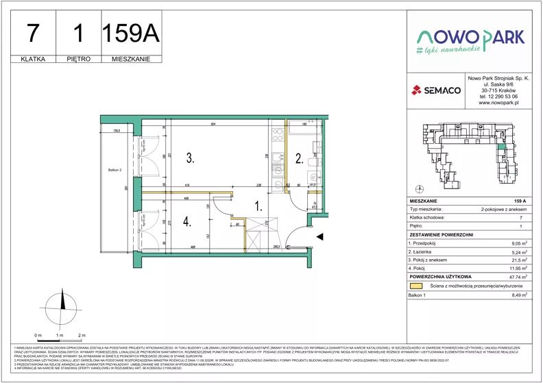 2 pokoje, mieszkanie 47,74 m², piętro 1, oferta nr 159A, NowoPark, Kraków, Czyżyny, ul. Sołtysowska/Tomickiego