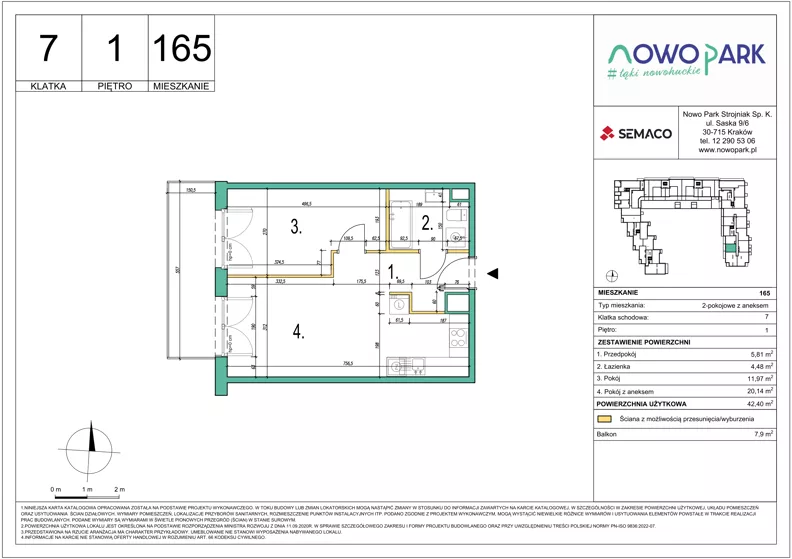 2 pokoje, mieszkanie 42,40 m², piętro 1, oferta nr 165, NowoPark, Kraków, Czyżyny, ul. Sołtysowska/Tomickiego