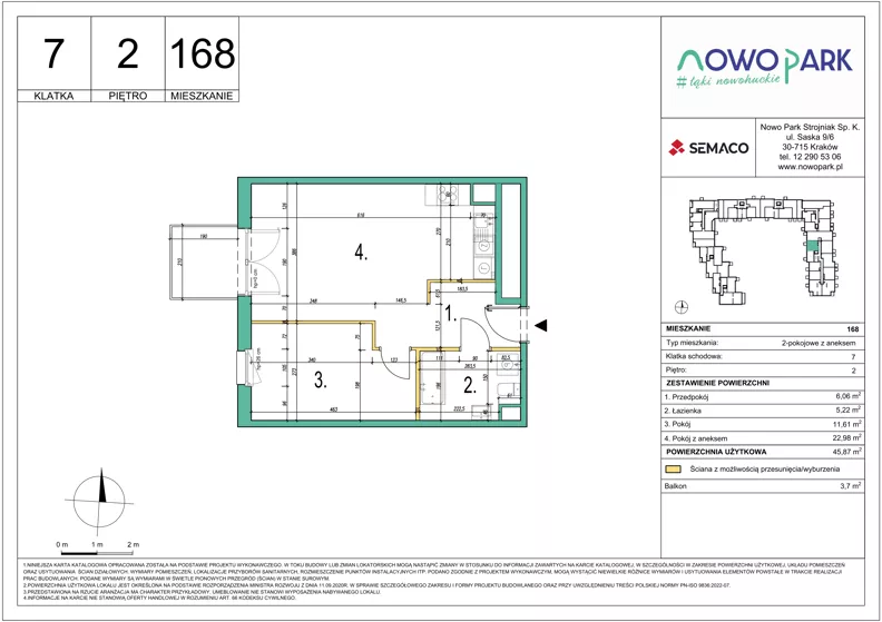 2 pokoje, mieszkanie 45,87 m², piętro 2, oferta nr 168, NowoPark, Kraków, Czyżyny, ul. Sołtysowska/Tomickiego