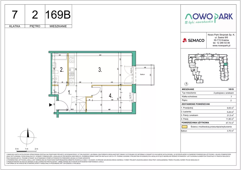 2 pokoje, mieszkanie 47,74 m², piętro 2, oferta nr 169B, NowoPark, Kraków, Czyżyny, ul. Sołtysowska/Tomickiego