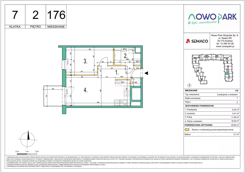 2 pokoje, mieszkanie 40,83 m², piętro 2, oferta nr 176, NowoPark, Kraków, Czyżyny, ul. Sołtysowska/Tomickiego