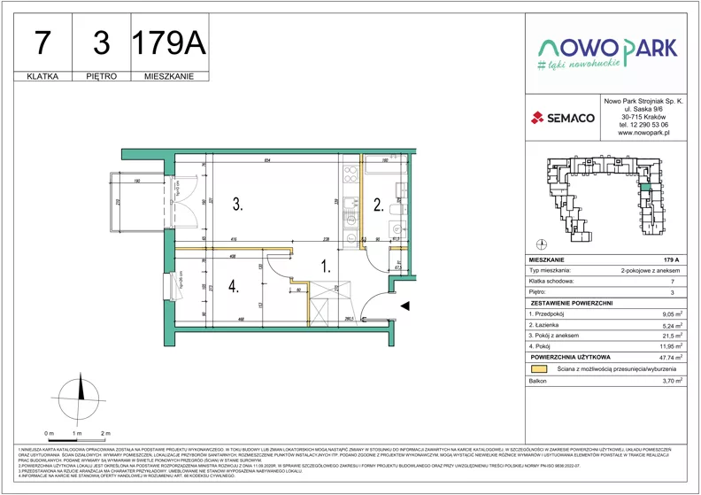 2 pokoje, mieszkanie 47,74 m², piętro 3, oferta nr 179A, NowoPark, Kraków, Czyżyny, ul. Sołtysowska/Tomickiego