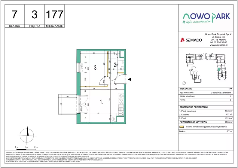 2 pokoje, mieszkanie 31,85 m², piętro 3, oferta nr 177, NowoPark, Kraków, Czyżyny, ul. Sołtysowska/Tomickiego