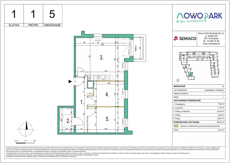 3 pokoje, mieszkanie 56,54 m², piętro 1, oferta nr 5, NowoPark, Kraków, Czyżyny, ul. Sołtysowska/Tomickiego