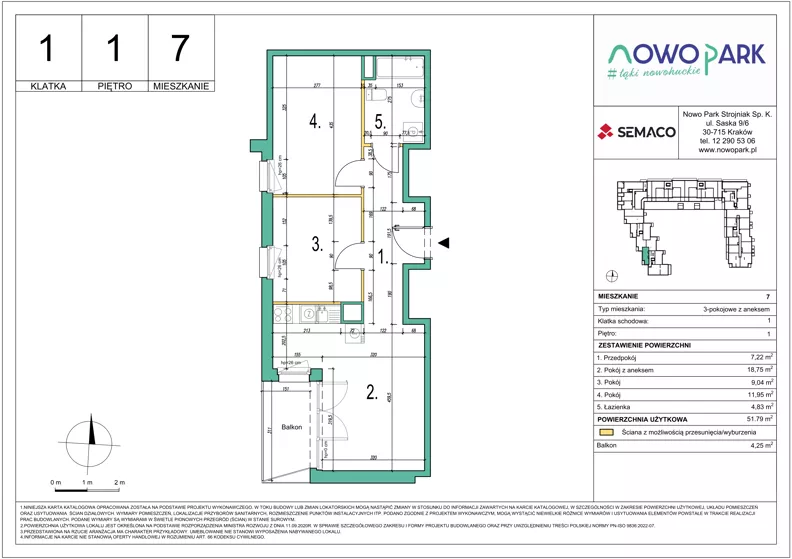 3 pokoje, mieszkanie 51,79 m², piętro 1, oferta nr 7, NowoPark, Kraków, Czyżyny, ul. Sołtysowska/Tomickiego