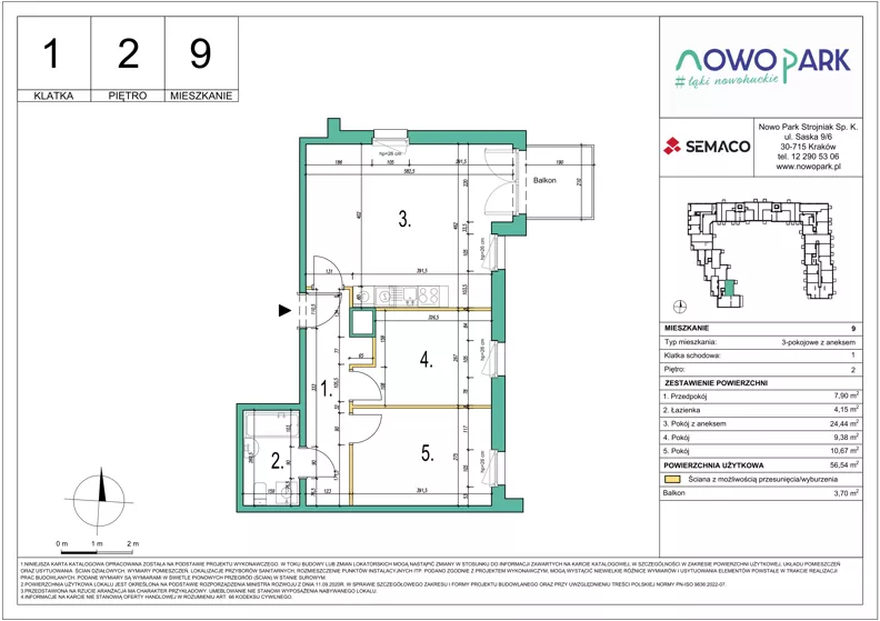 3 pokoje, mieszkanie 56,54 m², piętro 2, oferta nr 9, NowoPark, Kraków, Czyżyny, ul. Sołtysowska/Tomickiego