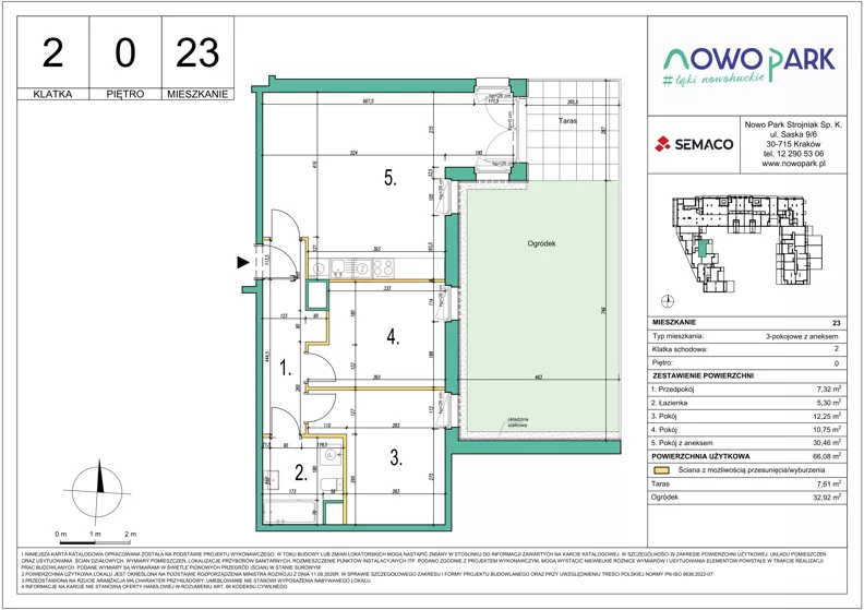 3 pokoje, mieszkanie 66,08 m², parter, oferta nr 23, NowoPark, Kraków, Czyżyny, ul. Sołtysowska/Tomickiego