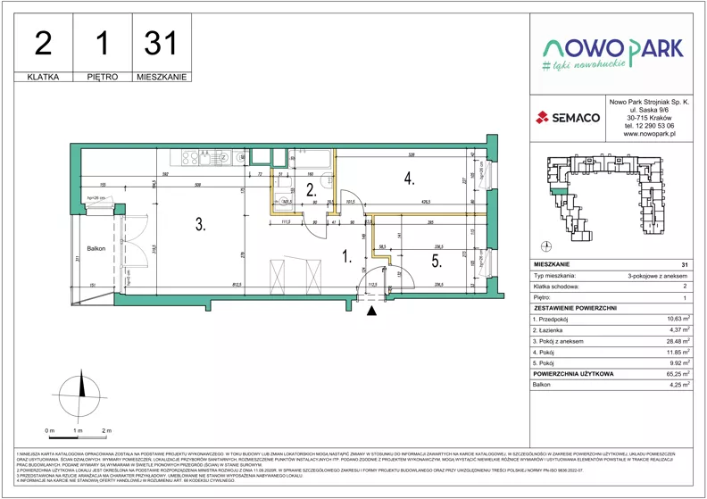 3 pokoje, mieszkanie 65,25 m², piętro 1, oferta nr 31, NowoPark, Kraków, Czyżyny, ul. Sołtysowska/Tomickiego