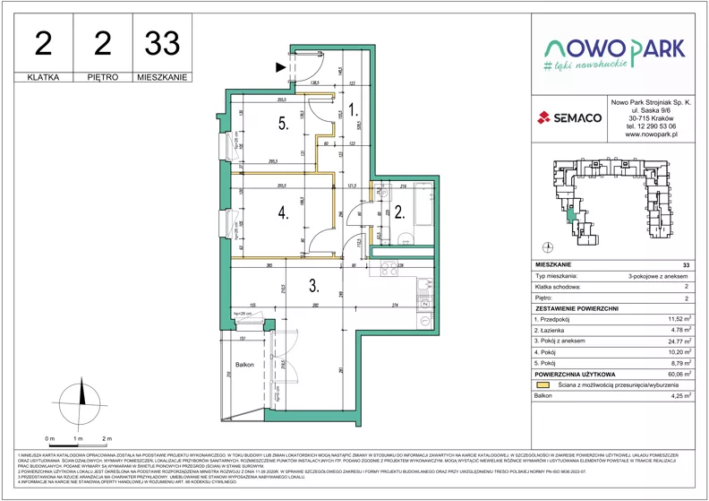 3 pokoje, mieszkanie 60,06 m², piętro 2, oferta nr 33, NowoPark, Kraków, Czyżyny, ul. Sołtysowska/Tomickiego