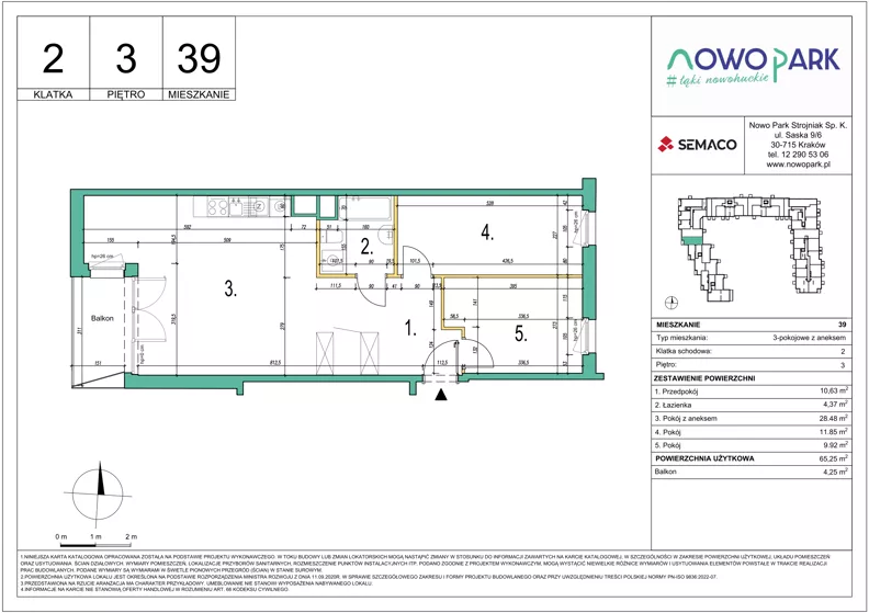 3 pokoje, mieszkanie 65,25 m², piętro 3, oferta nr 39, NowoPark, Kraków, Czyżyny, ul. Sołtysowska/Tomickiego