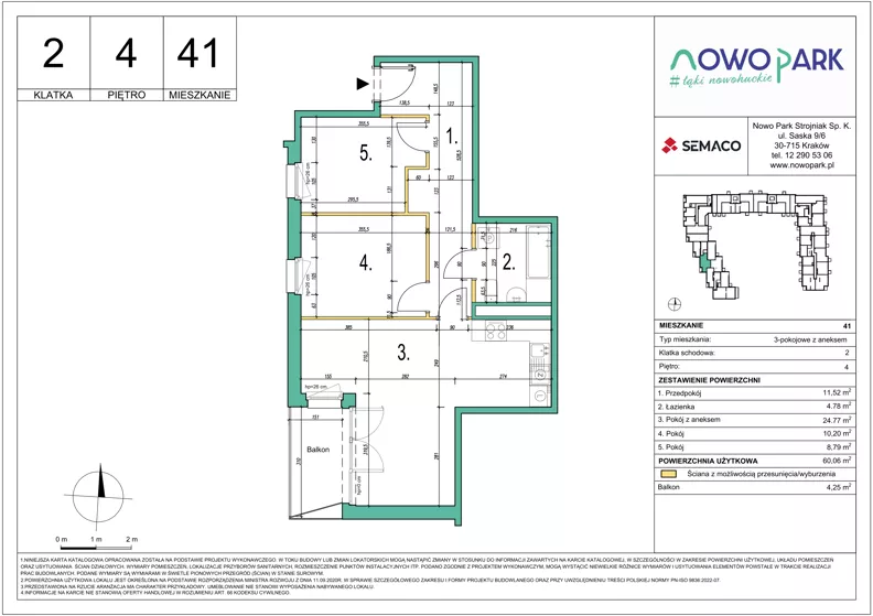 3 pokoje, mieszkanie 60,06 m², piętro 4, oferta nr 41, NowoPark, Kraków, Czyżyny, ul. Sołtysowska/Tomickiego