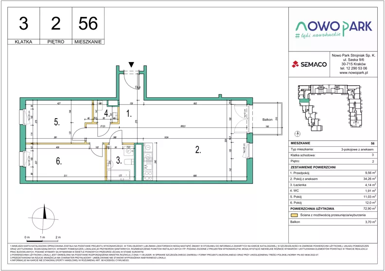 3 pokoje, mieszkanie 72,90 m², piętro 2, oferta nr 56, NowoPark, Kraków, Czyżyny, ul. Sołtysowska/Tomickiego