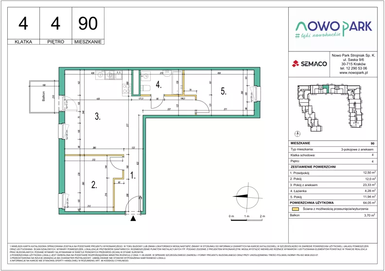 3 pokoje, mieszkanie 64,05 m², piętro 4, oferta nr 90, NowoPark, Kraków, Czyżyny, ul. Sołtysowska/Tomickiego
