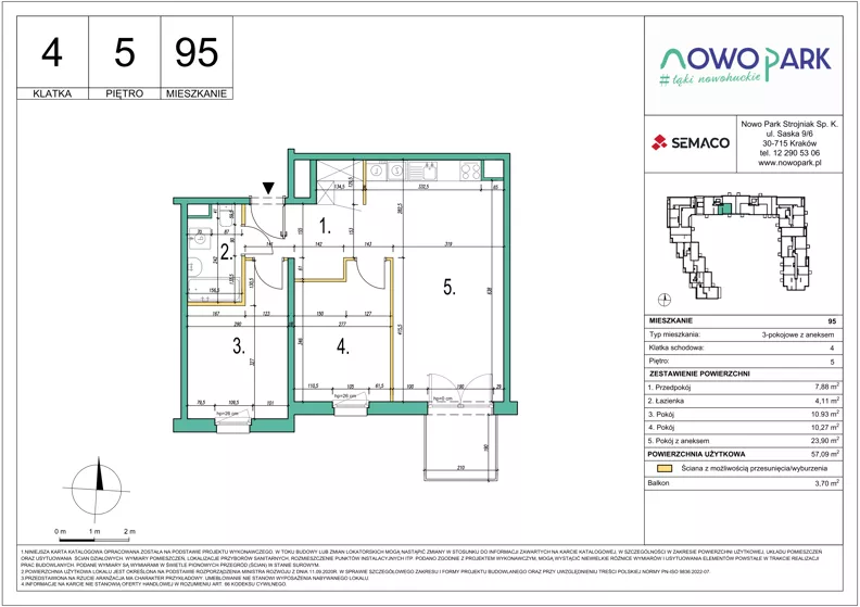 3 pokoje, mieszkanie 57,09 m², piętro 5, oferta nr 95, NowoPark, Kraków, Czyżyny, ul. Sołtysowska/Tomickiego