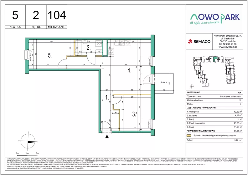 3 pokoje, mieszkanie 64,05 m², piętro 2, oferta nr 104, NowoPark, Kraków, Czyżyny, ul. Sołtysowska/Tomickiego