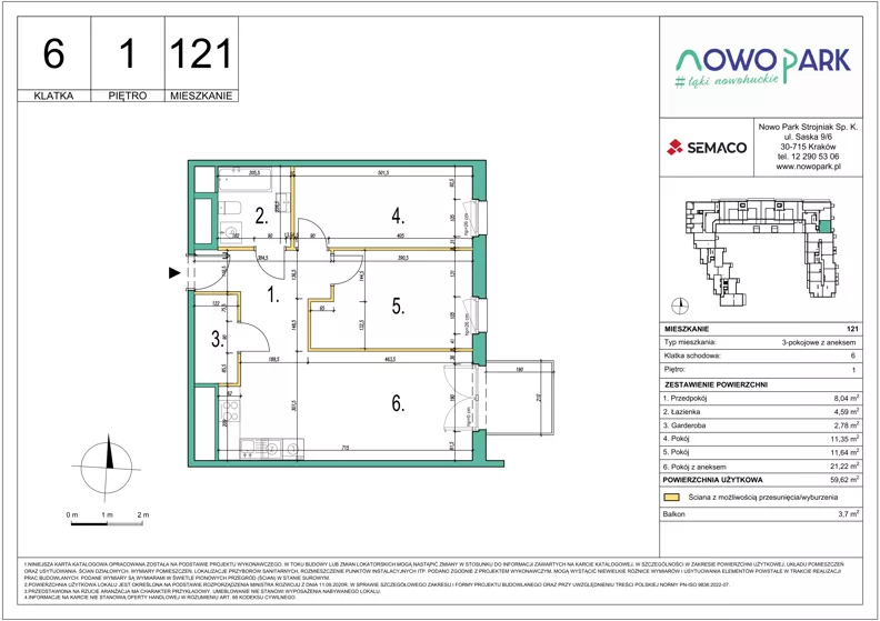 3 pokoje, mieszkanie 59,62 m², piętro 1, oferta nr 121, NowoPark, Kraków, Czyżyny, ul. Sołtysowska/Tomickiego