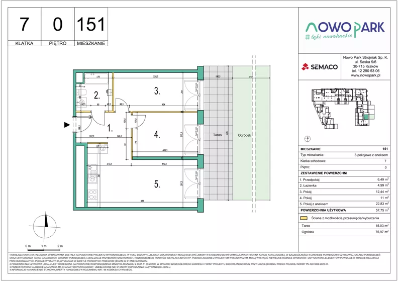 3 pokoje, mieszkanie 57,75 m², parter, oferta nr 151, NowoPark, Kraków, Czyżyny, ul. Sołtysowska/Tomickiego
