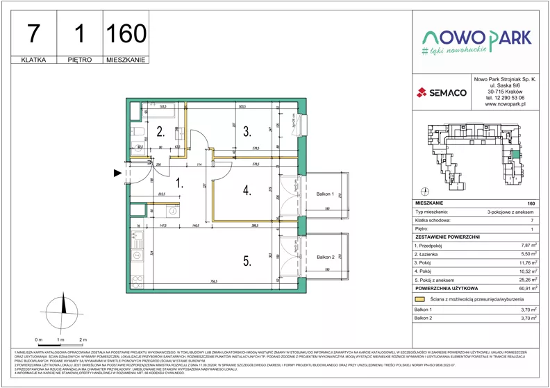 3 pokoje, mieszkanie 60,91 m², piętro 1, oferta nr 160, NowoPark, Kraków, Czyżyny, ul. Sołtysowska/Tomickiego