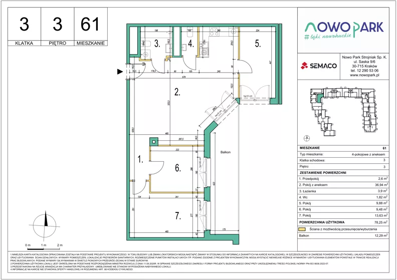 4 pokoje, mieszkanie 78,25 m², piętro 3, oferta nr 61, NowoPark, Kraków, Czyżyny, ul. Sołtysowska/Tomickiego