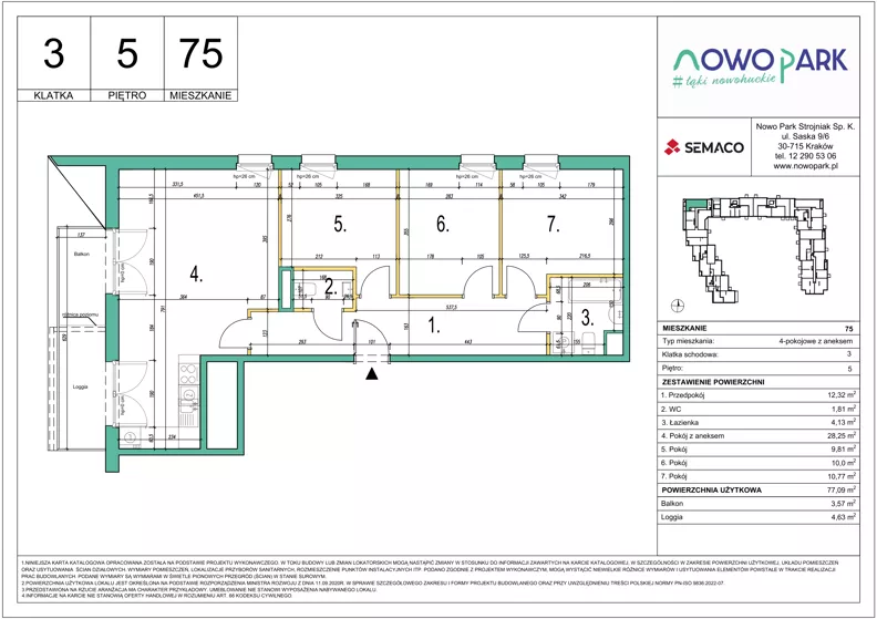 4 pokoje, mieszkanie 77,09 m², piętro 5, oferta nr 75, NowoPark, Kraków, Czyżyny, ul. Sołtysowska/Tomickiego