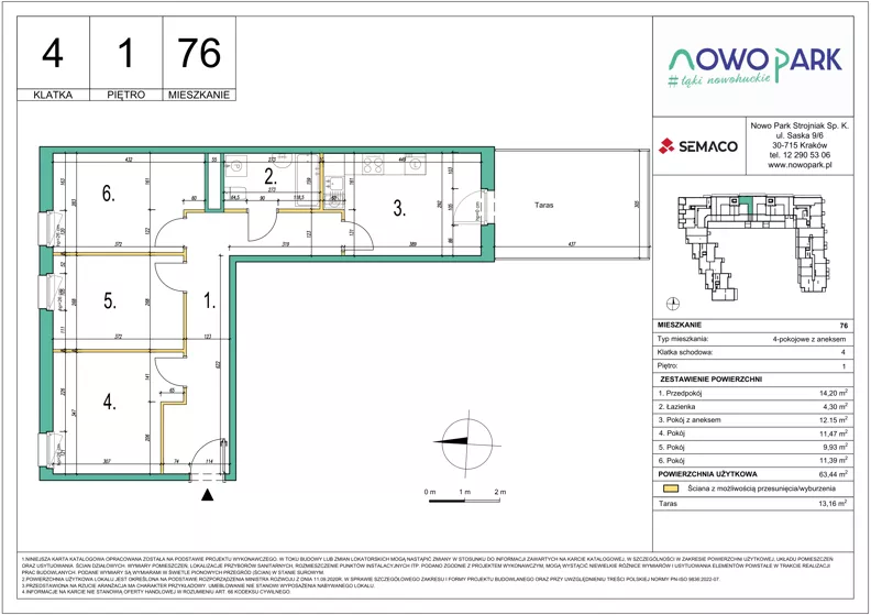 4 pokoje, mieszkanie 63,44 m², piętro 1, oferta nr 76, NowoPark, Kraków, Czyżyny, ul. Sołtysowska/Tomickiego