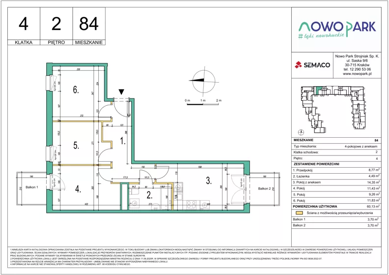 4 pokoje, mieszkanie 60,13 m², piętro 2, oferta nr 84, NowoPark, Kraków, Czyżyny, ul. Sołtysowska/Tomickiego