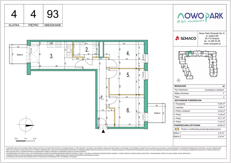 4 pokoje, mieszkanie 63,80 m², piętro 4, oferta nr 93, NowoPark, Kraków, Czyżyny, ul. Sołtysowska/Tomickiego