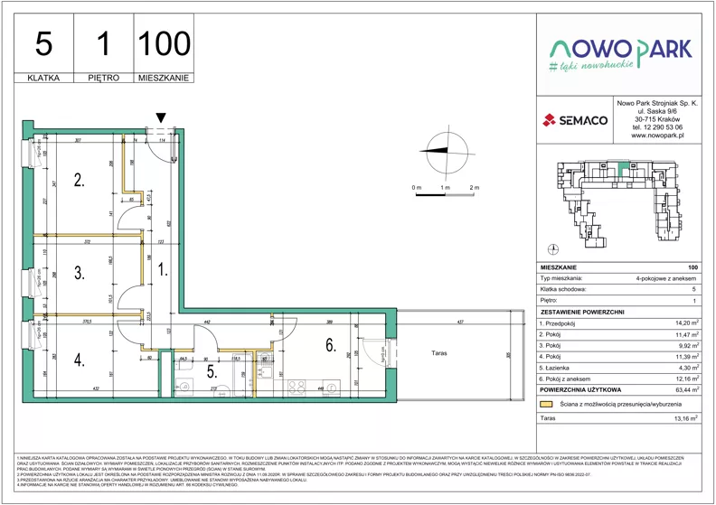 4 pokoje, mieszkanie 63,44 m², piętro 1, oferta nr 100, NowoPark, Kraków, Czyżyny, ul. Sołtysowska/Tomickiego