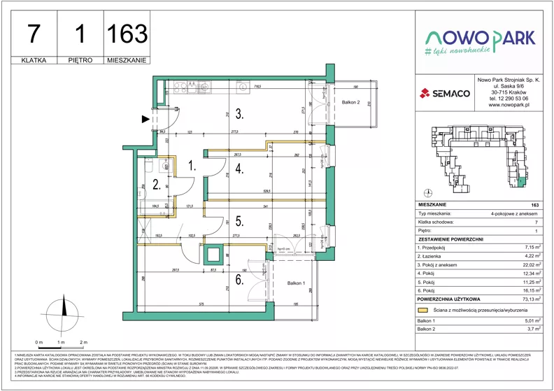 4 pokoje, mieszkanie 73,13 m², piętro 1, oferta nr 163, NowoPark, Kraków, Czyżyny, ul. Sołtysowska/Tomickiego