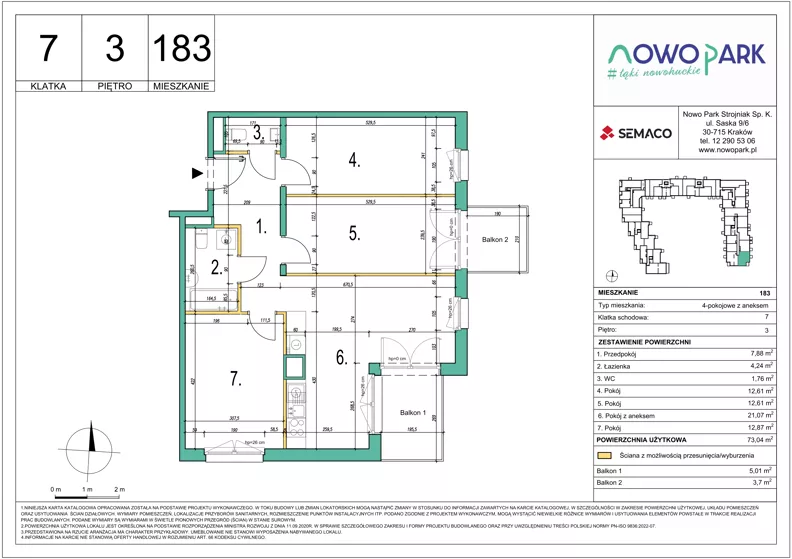 4 pokoje, mieszkanie 73,04 m², piętro 3, oferta nr 183, NowoPark, Kraków, Czyżyny, ul. Sołtysowska/Tomickiego