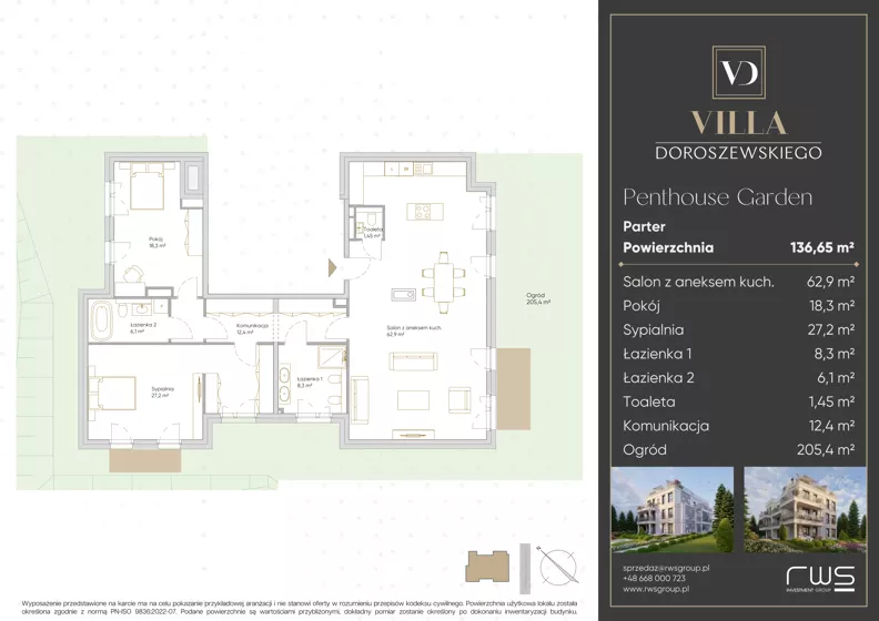 3 pokoje, apartament 136,65 m², parter, oferta nr Penthouse Garden, Villa Doroszewskiego, Gdańsk, Oliwa, ul. Doroszewskiego