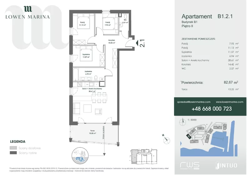 4 pokoje, apartament inwestycyjny 82,67 m², piętro 2, oferta nr B1, Lowen Marina, Giżycko, ul. Świętego Brunona