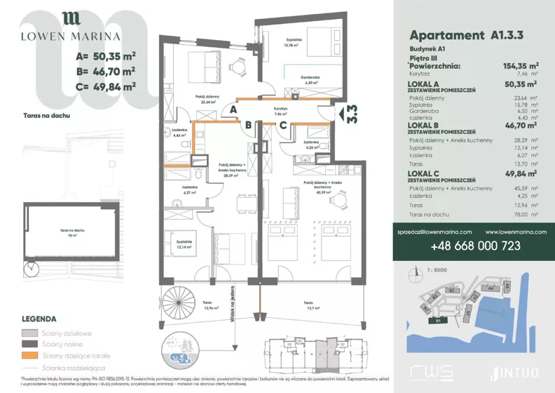 5 pokoi, apartament inwestycyjny 152,73 m², piętro 3, oferta nr A1, Lowen Marina, Giżycko, ul. Świętego Brunona