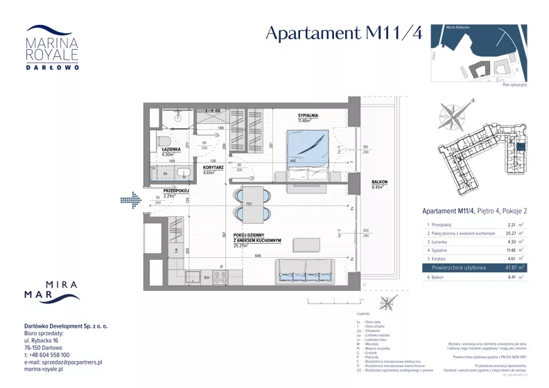2 pokoje, lokal inwestycyjny 47,87 m², piętro 4, oferta nr M11/4, Marina Royale, Darłowo, ul. Bulwar Zachodzącego Słońca 1