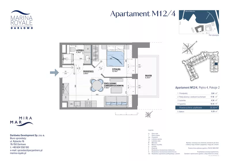 2 pokoje, lokal inwestycyjny 35,50 m², piętro 4, oferta nr M12/4, Marina Royale, Darłowo, ul. Bulwar Zachodzącego Słońca 1