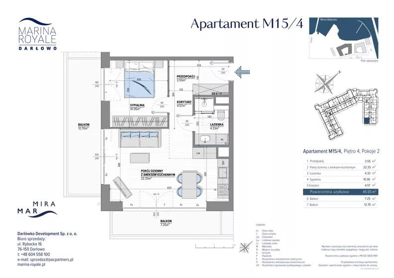 2 pokoje, lokal inwestycyjny 45,65 m², piętro 4, oferta nr M15/4, Marina Royale, Darłowo, ul. Bulwar Zachodzącego Słońca 1