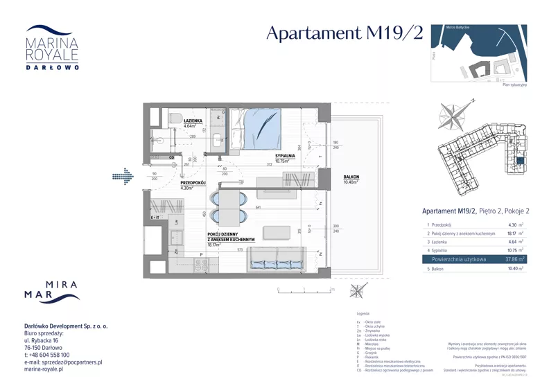 2 pokoje, lokal inwestycyjny 37,86 m², piętro 2, oferta nr M19/2, Marina Royale, Darłowo, ul. Bulwar Zachodzącego Słońca 1