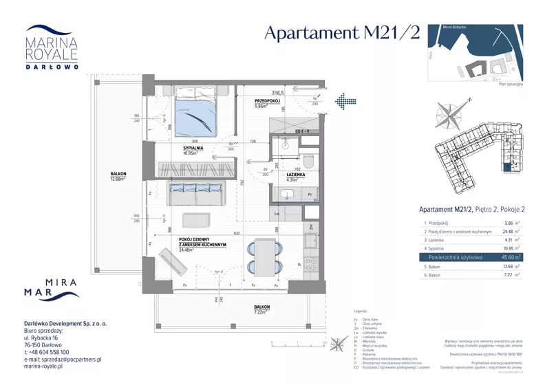 2 pokoje, lokal inwestycyjny 45,60 m², piętro 2, oferta nr M21/2, Marina Royale, Darłowo, ul. Bulwar Zachodzącego Słońca 1