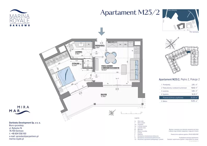 2 pokoje, lokal inwestycyjny 35,97 m², piętro 2, oferta nr M25/2, Marina Royale, Darłowo, ul. Bulwar Zachodzącego Słońca 1