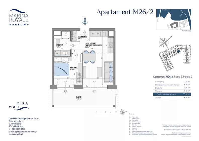 2 pokoje, lokal inwestycyjny 33,91 m², piętro 2, oferta nr M26/2, Marina Royale, Darłowo, ul. Bulwar Zachodzącego Słońca 1
