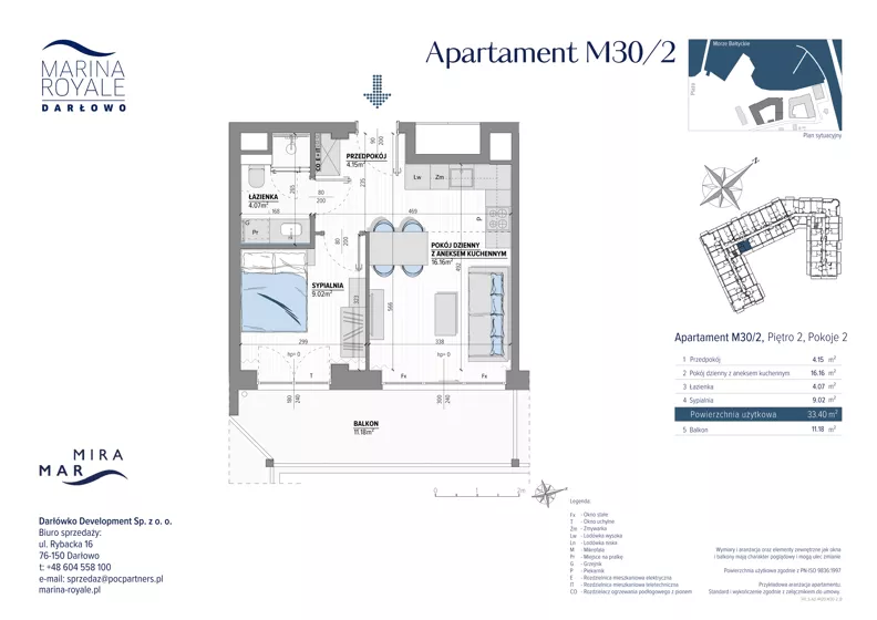 2 pokoje, lokal inwestycyjny 33,40 m², piętro 2, oferta nr M30/2, Marina Royale, Darłowo, ul. Bulwar Zachodzącego Słońca 1