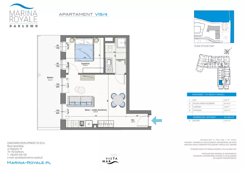 2 pokoje, lokal inwestycyjny 41,44 m², piętro 4, oferta nr V19/4, Marina Royale, Darłowo, ul. Bulwar Zachodzącego Słońca 1
