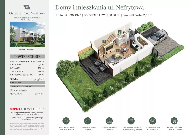 3 pokoje, mieszkanie 61,29 m², parter, oferta nr BNf1_07_AL, Osiedle Róży Wiatrów, Opole, Chmielowice, ul. Nefrytowa / Onyksowa / Śliczna