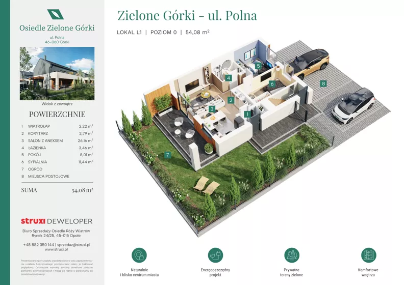 3 pokoje, mieszkanie 54,08 m², parter, oferta nr ZGP06L1, Osiedle Zielone Górki, Górki, ul. Polna